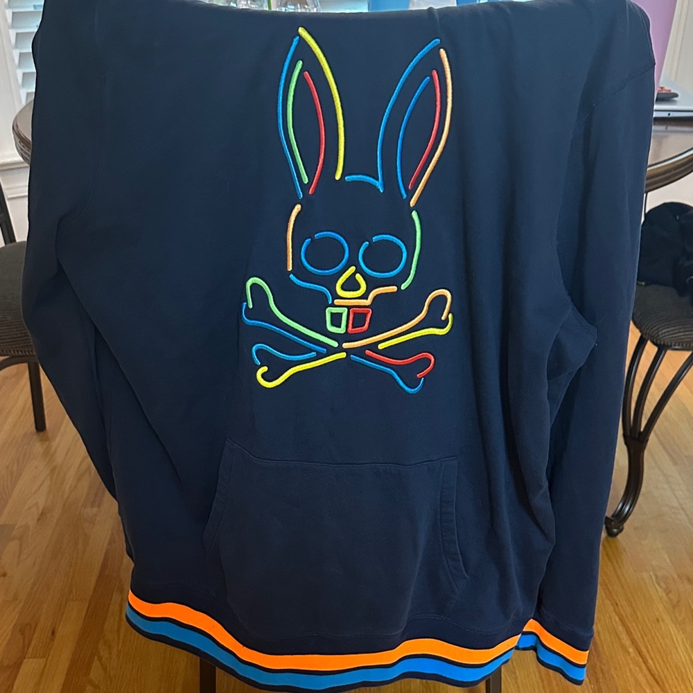 NWOT! Psycho Bunny Navy Hoodie with Iconic rainbow Logo